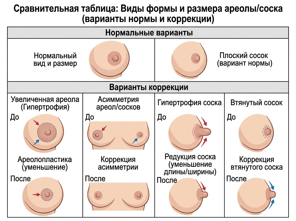 Кому подходит операция коррекции формы ареол и сосков?